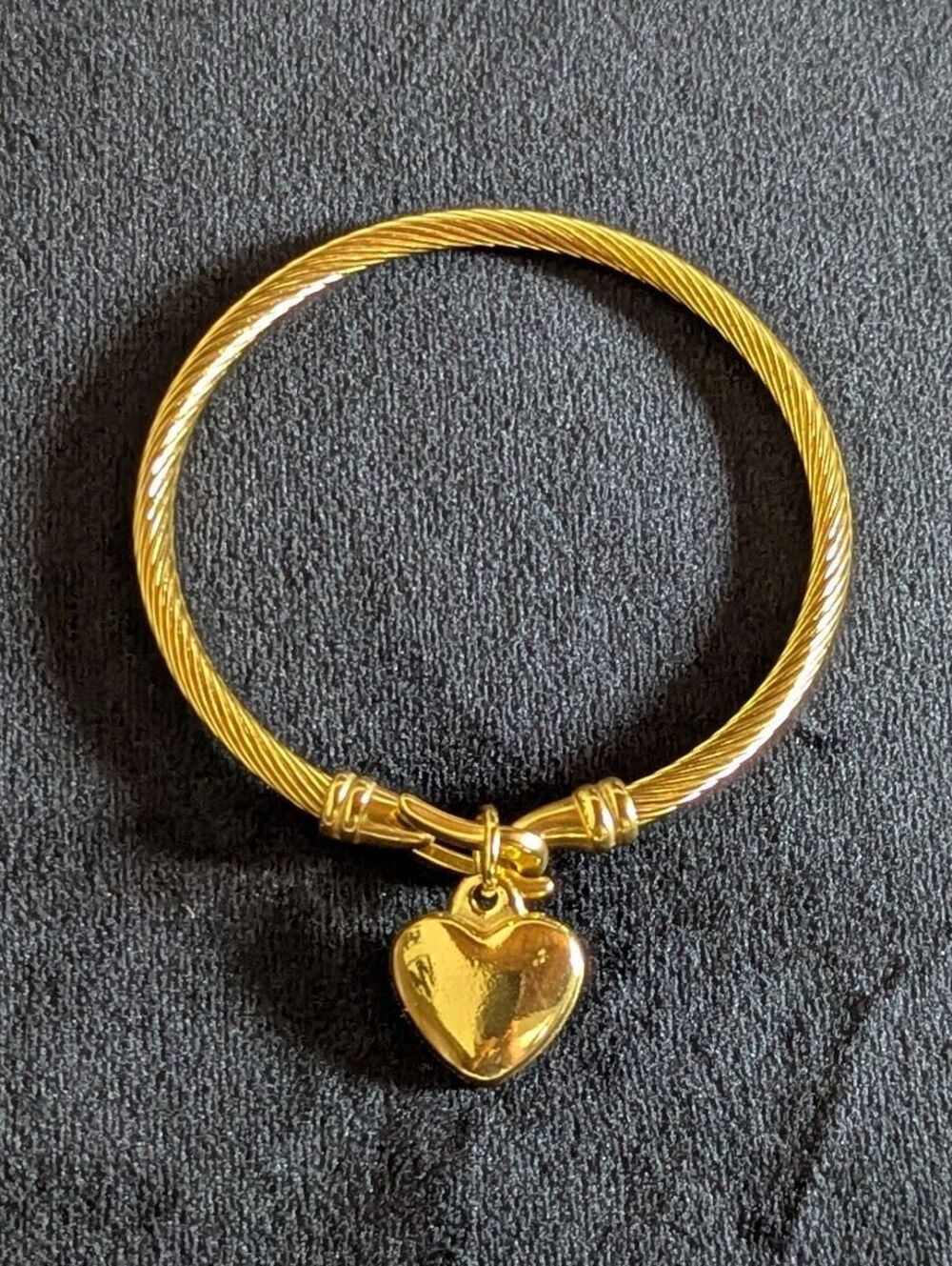 Gold Heart Charm Bangle Stainless Steel Bracelet Women's Jewelry